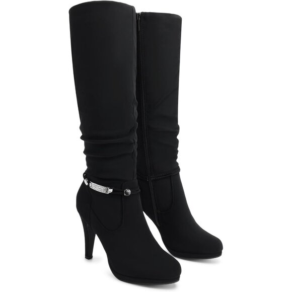 Black Women's Knee High Platform Heel Boots - Picture 7 of 7